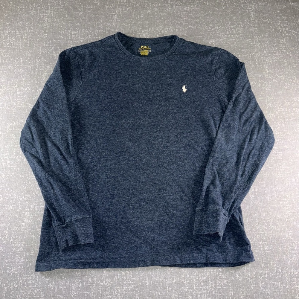Polo Ralph Lauren Shirt Mens Large Blue Long Sleeve Crewneck Custom Slim Fit Tee